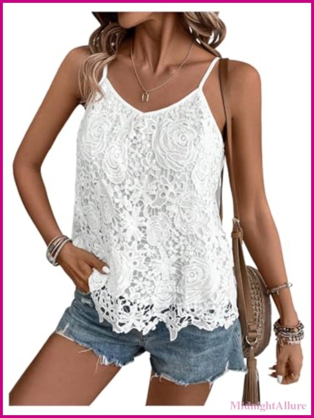 Verdusa Women's Floral Lace Cami Top Sleeveless V-Neck Low Back Adjustable